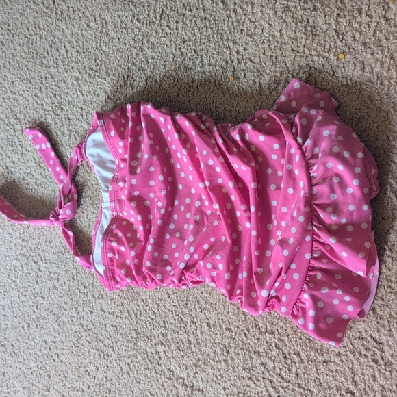 Janie & Jack Pink & White Polkadot Halter With Ruffle Swimsuit Size 4 - Picture 5 of 10
